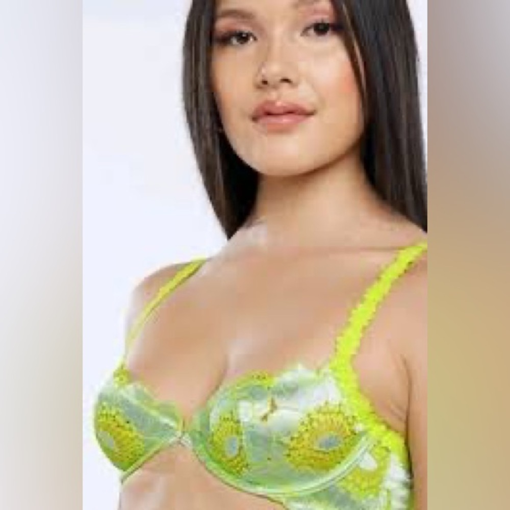 Savage X Fenty Floral Lace Unlined Underwire Bra Acid Lime Neon Green [34B]